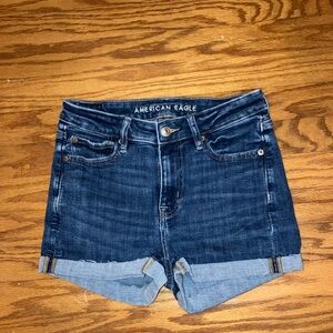 American Eagle High V-Rise Shortie jean denim shorts sz 4 EUC